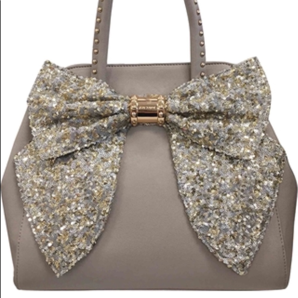 Betsey Johnson Oh Bow! satchel in gray/taupe.
